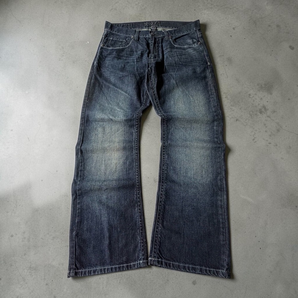 Royal Premium Mens Bootcut Dark Wash Denim Jeans 34x30 Y2K Baggy Blue Cotton